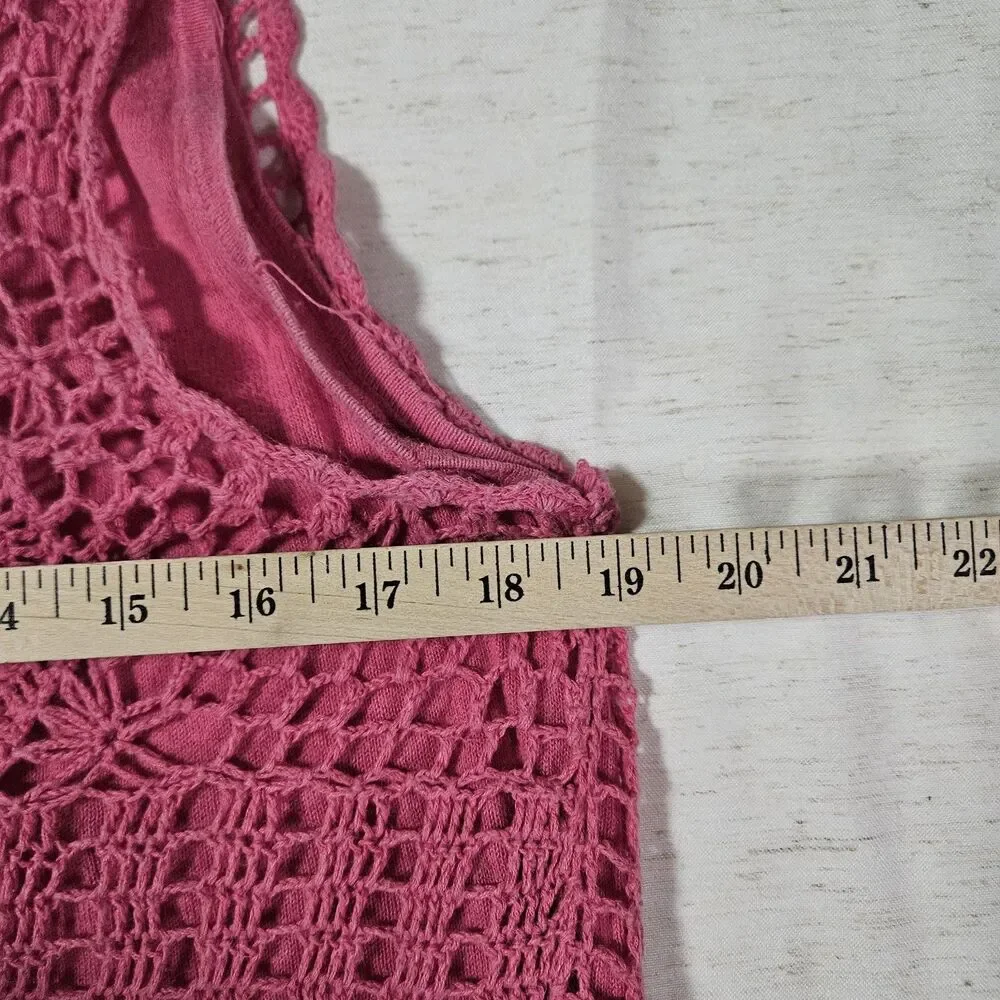 Croft Barrow Pink Cottagecore Crochet Tank Top Women Boho Hippie Casual XL Fairy